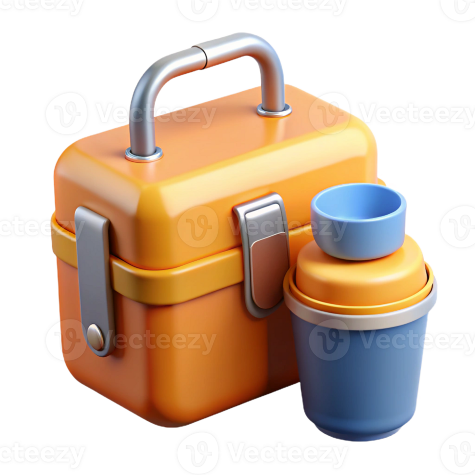 3D Render Orange Lunchbox and Cup Illustration png