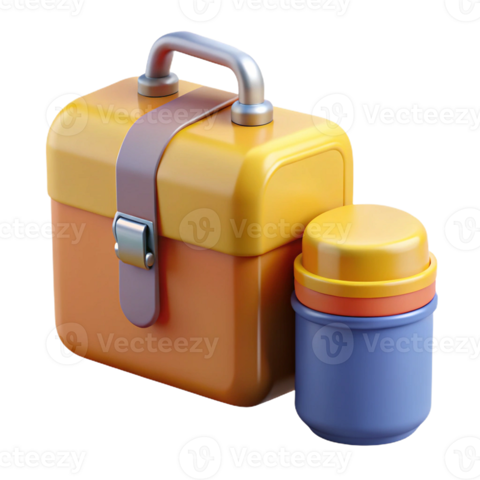 3D Render Lunchbox and Thermos, Cartoon Style png
