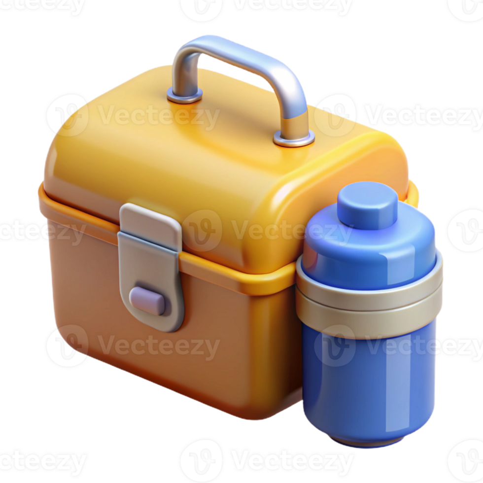 3D Render Yellow Lunch Box and Water Bottle png