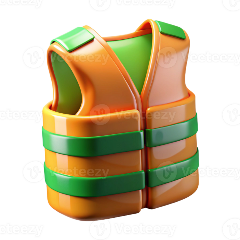 Orange and Green Life Vest 3D Render png