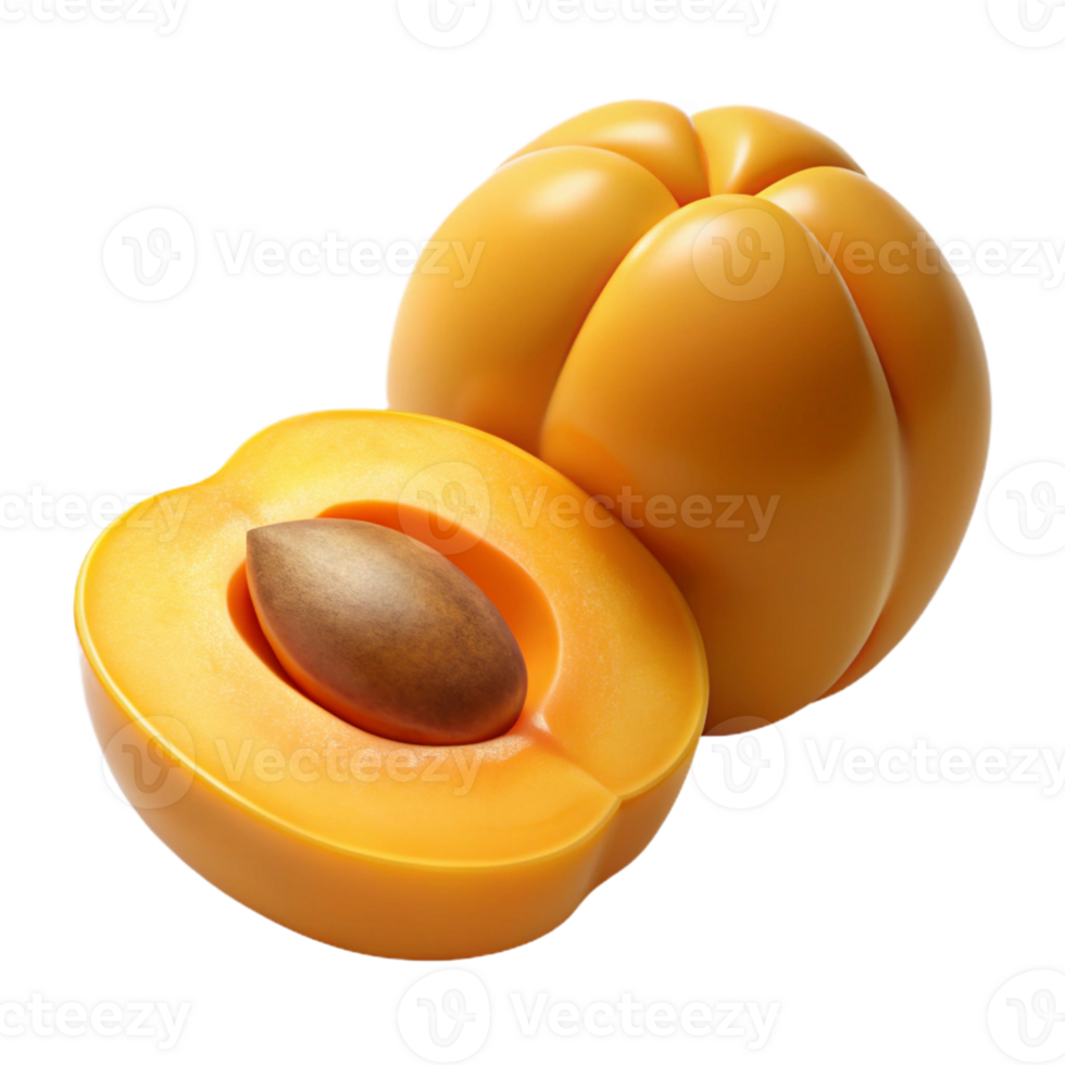 3D Render Apricot Halved Fruit Illustration png