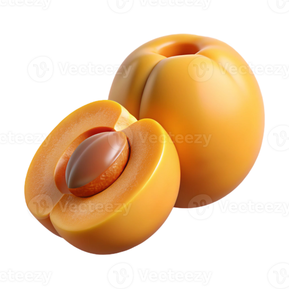 3D Render of Ripe Apricots, Halved Fruit png