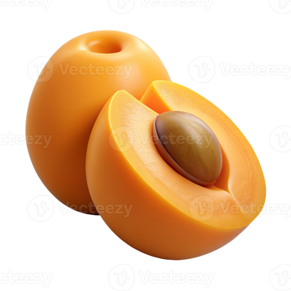 3D Render of Apricots, Halved Fruit png