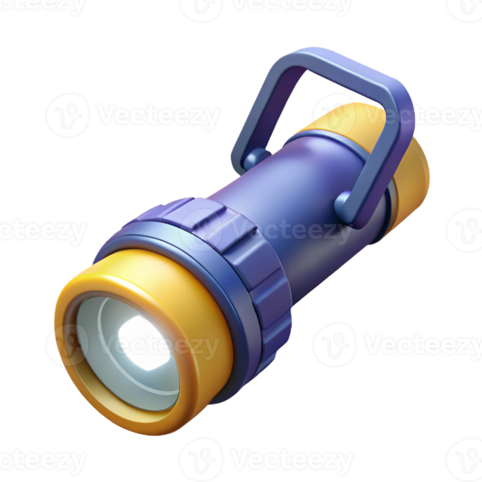 3D Render of a Yellow and Purple Flashlight png
