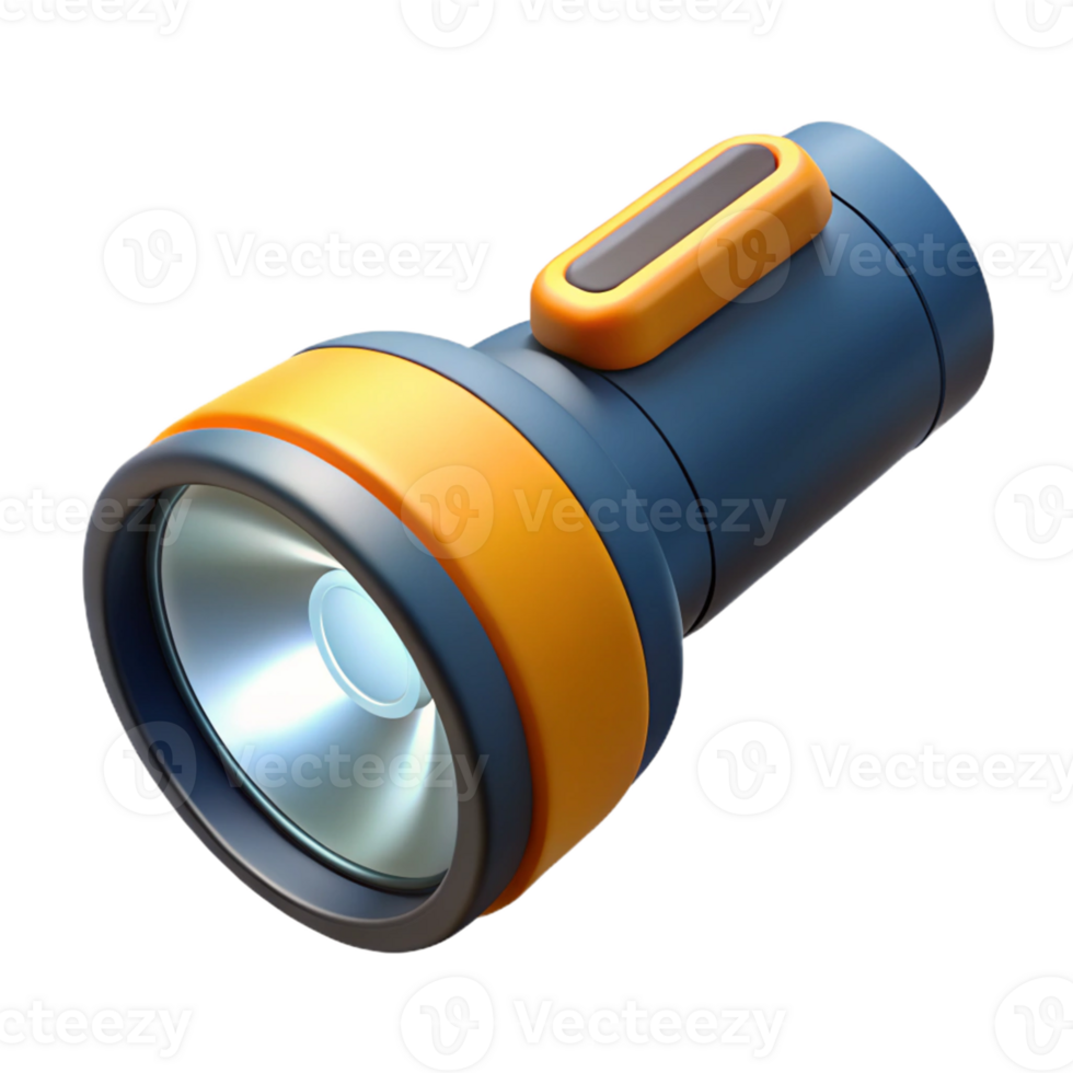 3D Render of a Flashlight, Dark Blue and Orange png
