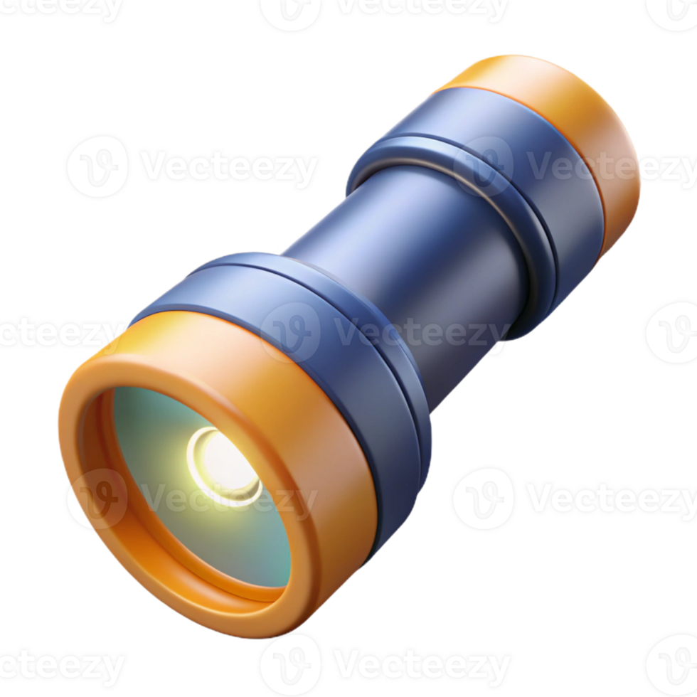 3D Render of Illuminated Flashlight png