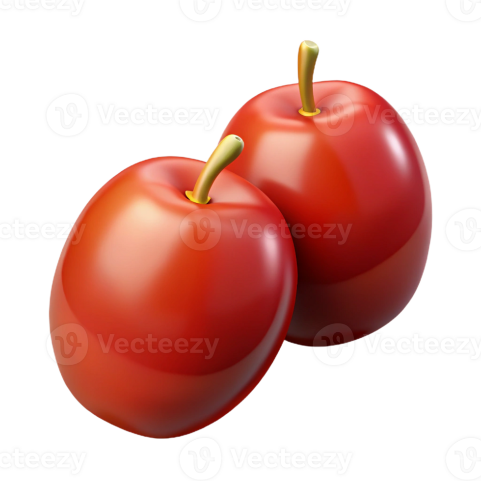 3D Render of Two Shiny Red Plums png