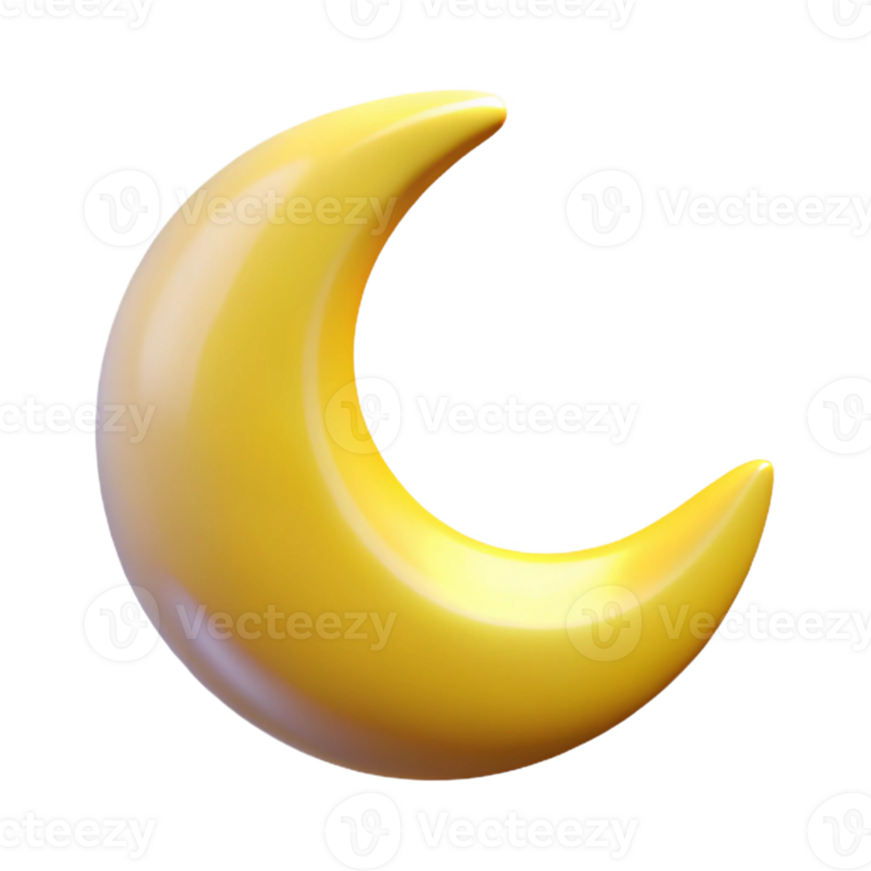 Yellow Crescent Moon 3D Render png