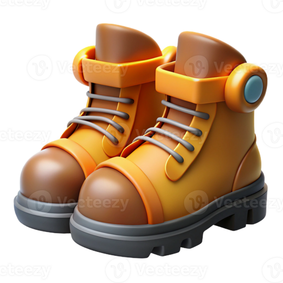 3D Render Cartoon Boots, Orange Yellow png