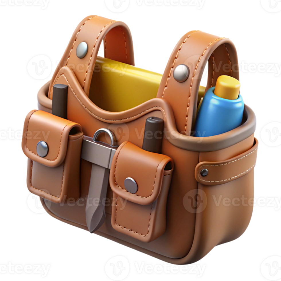 3D Render of a Brown Leather Tool Bag png