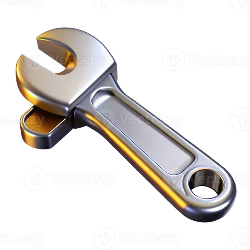 3D Render Metallic Wrench Tool png