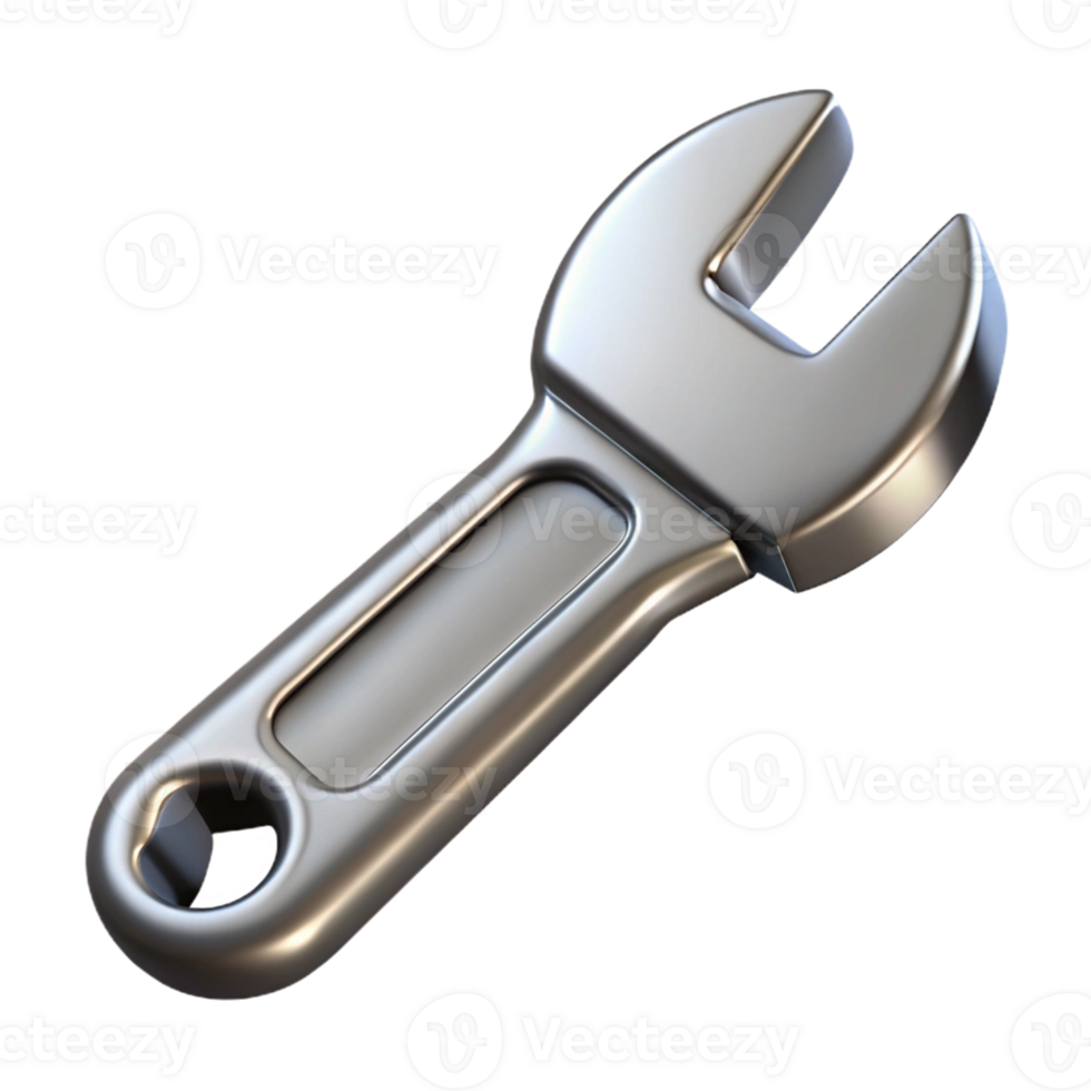 3D Render Metallic Wrench Graphic png