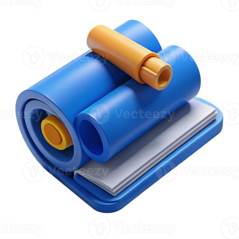 Blue and Orange 3D Render of Rolled Papers png