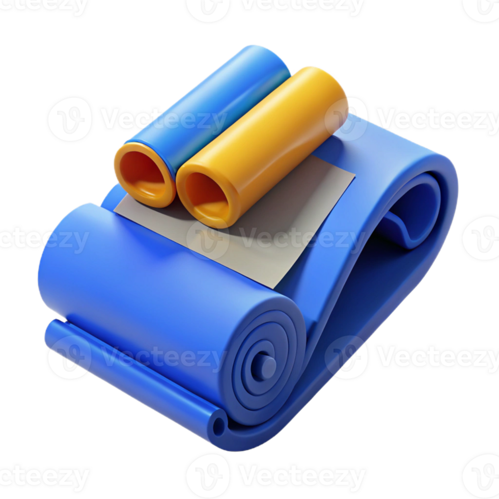 3D Render Blue Yellow Rolled Tubes Abstract Background png