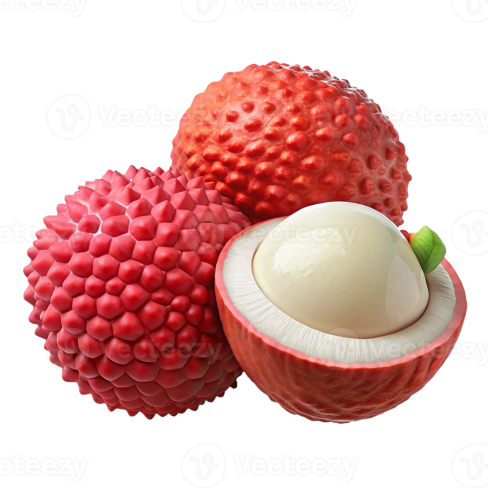 3D Lychee Fruit Illustration, Red Skin, White Flesh png