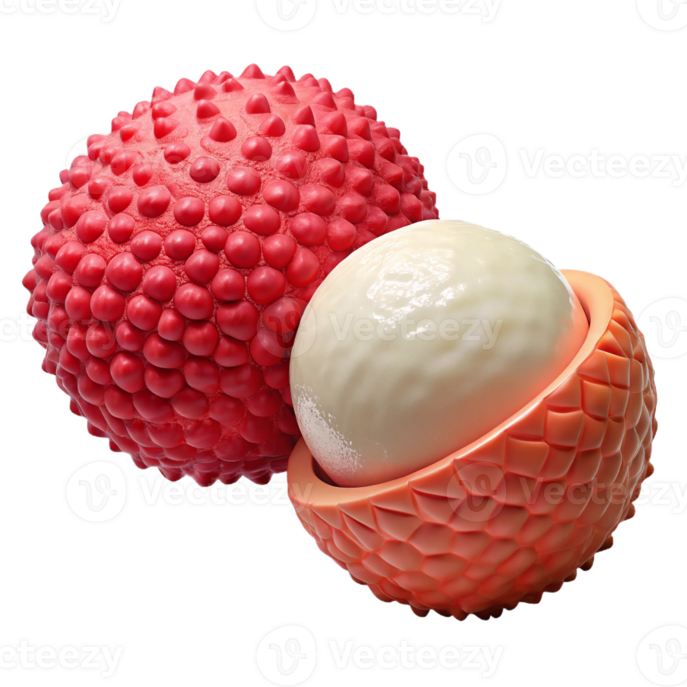 3D Lychee Fruit Illustration, Red and White png
