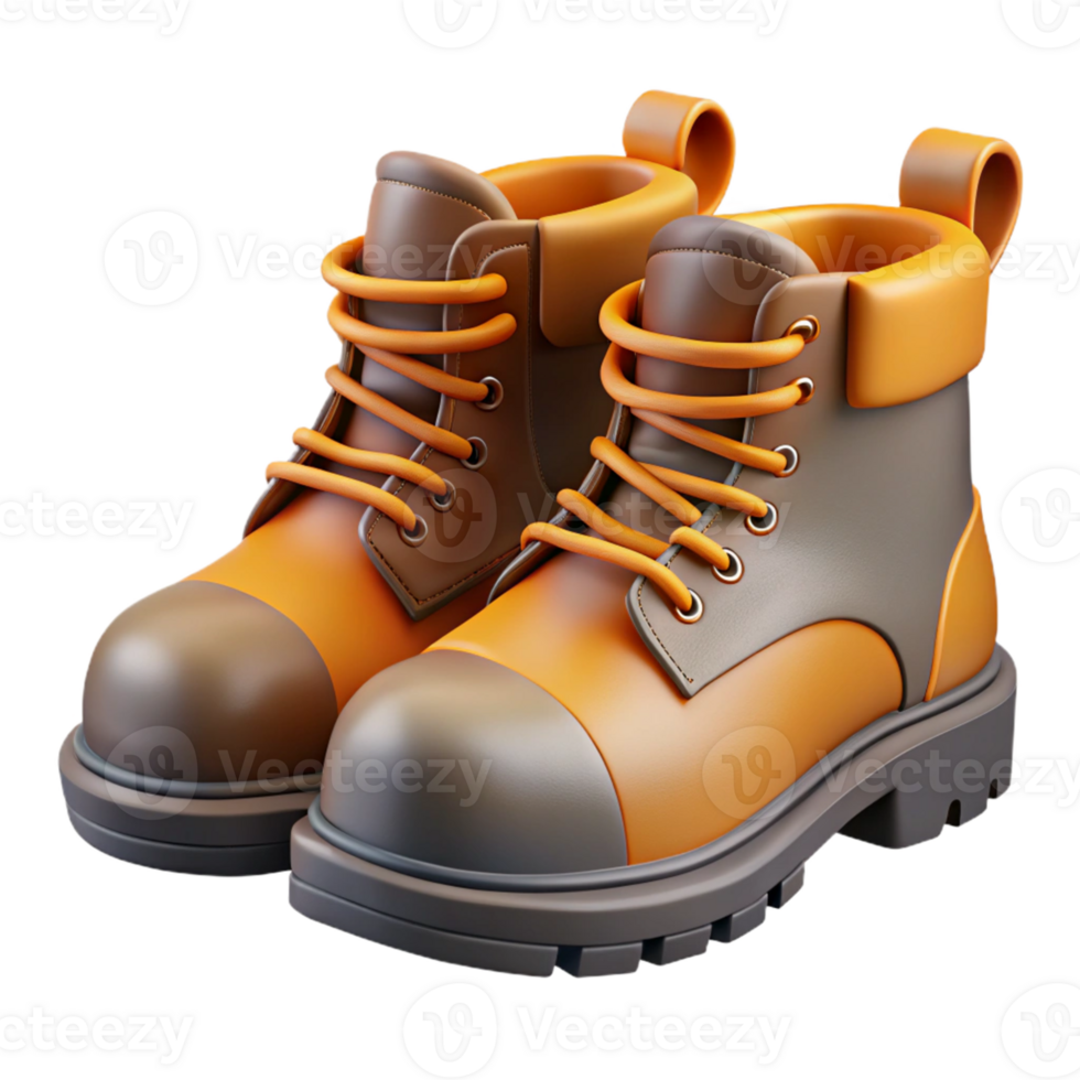 3D Render Orange Brown Boots Illustration png