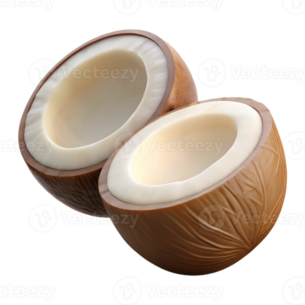 3D Render of Two Halved Coconuts png