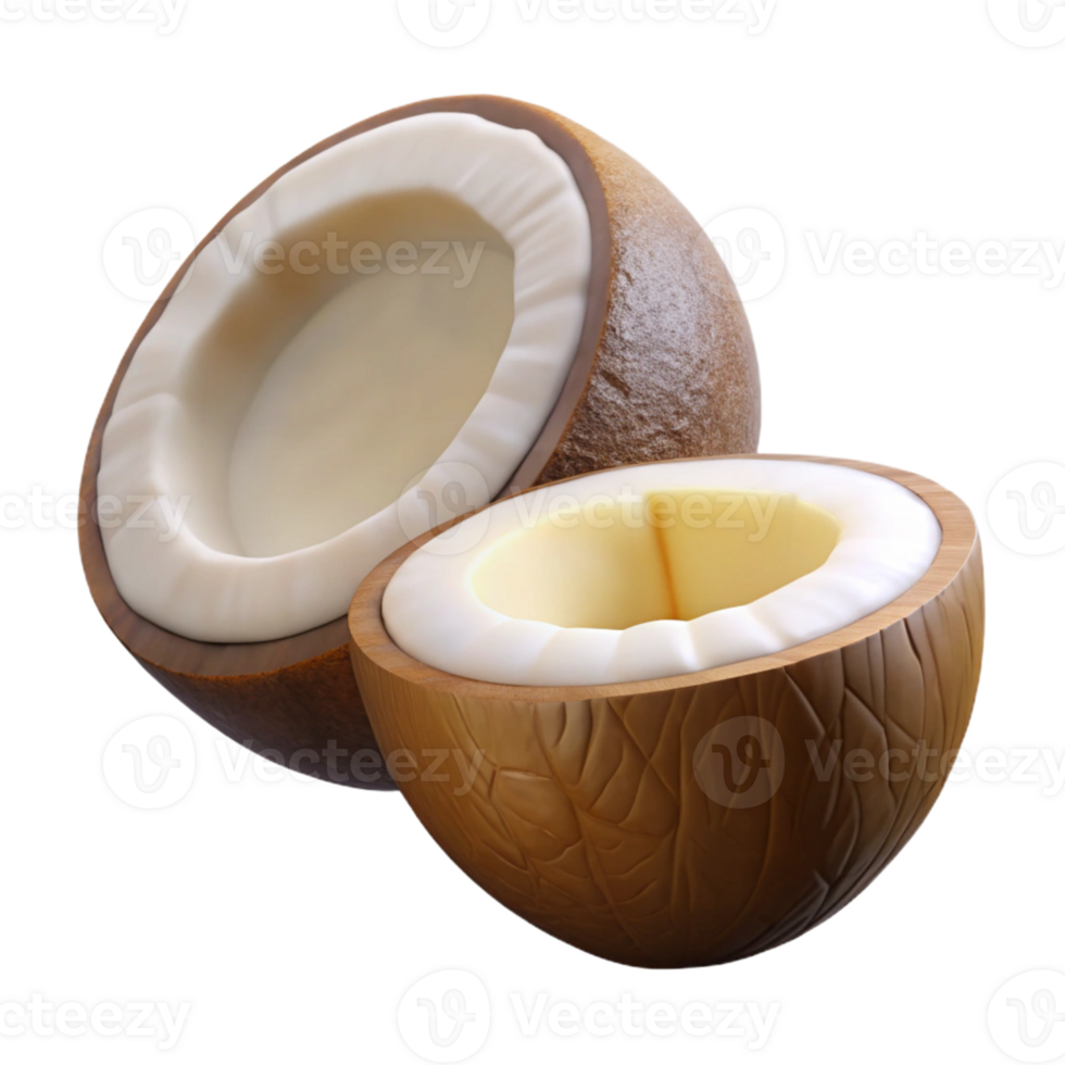 3D Render of Split Coconut Half Shells png