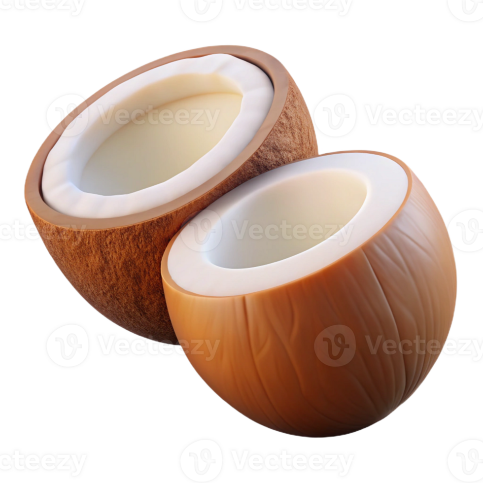 3D Render of Two Halved Coconuts png