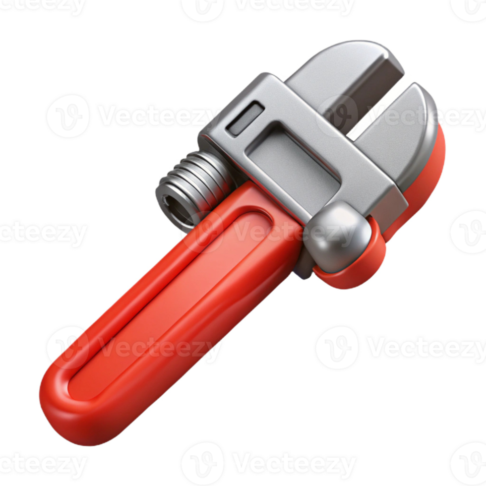 3D Render Red Adjustable Wrench Tool png