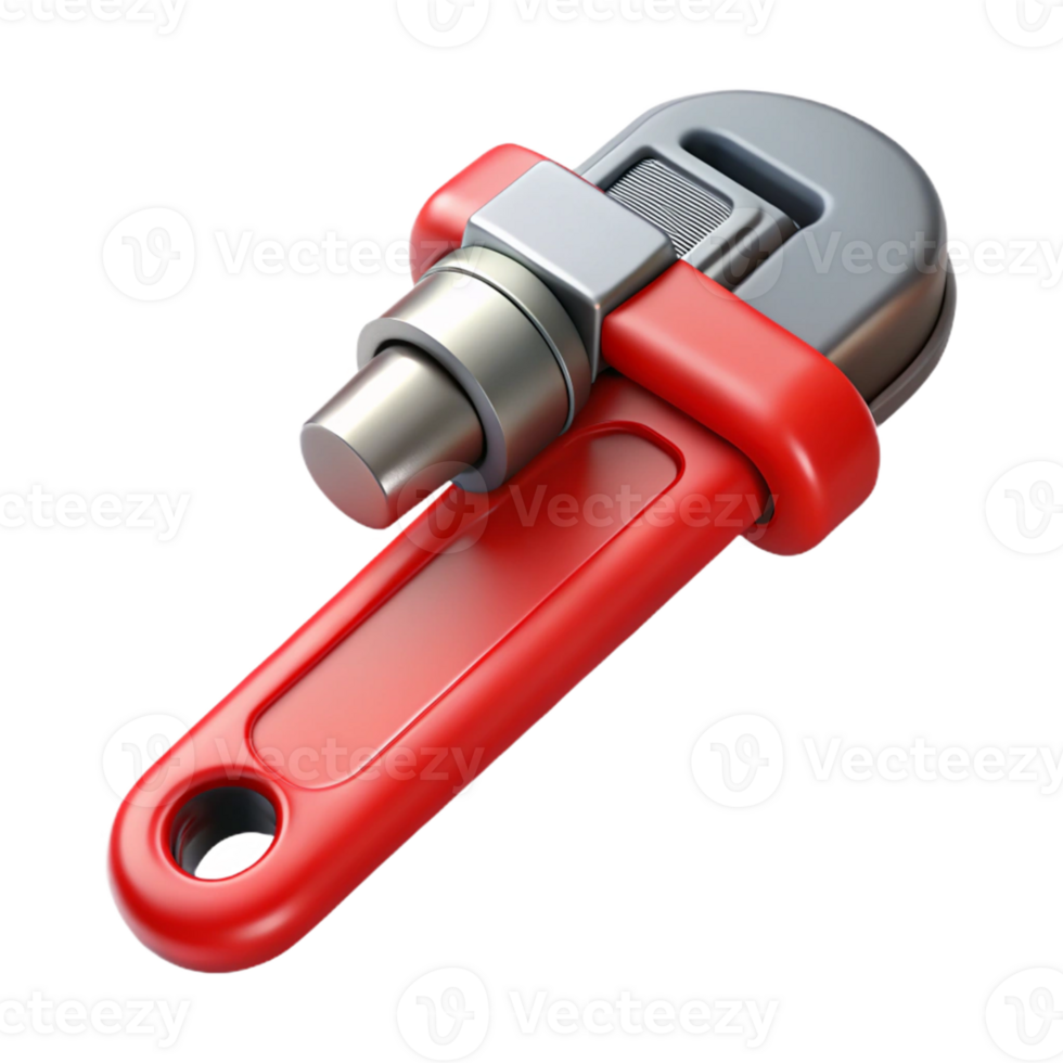 Red Adjustable Wrench 3D Render png