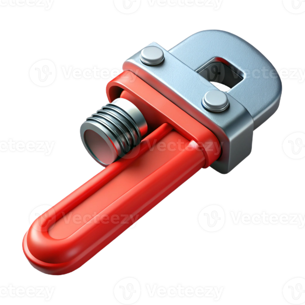 3D Render Red Pipe Wrench Illustration png