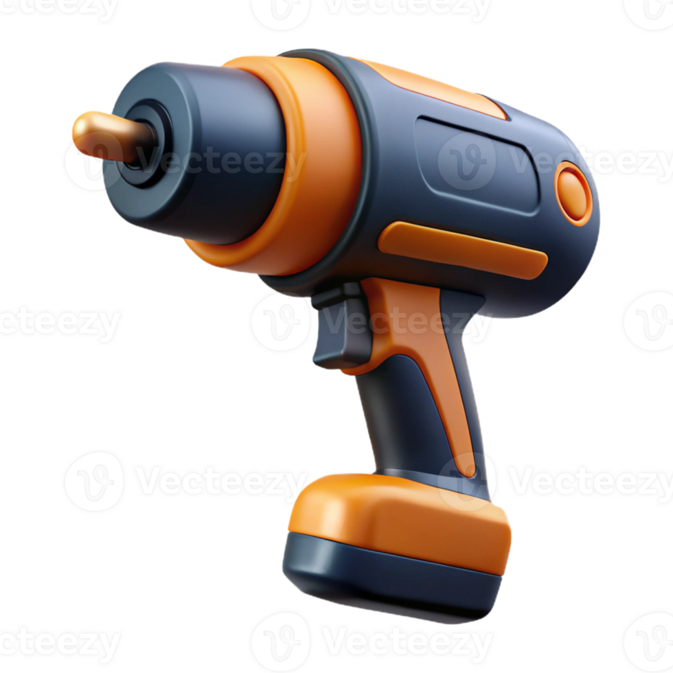 3D Render Orange and Blue Cordless Drill png