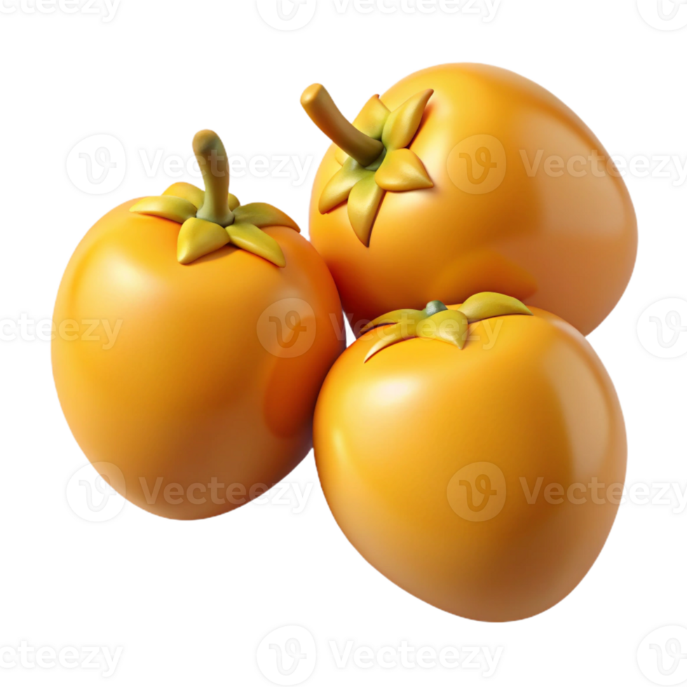 3D Render of Three Persimmons png