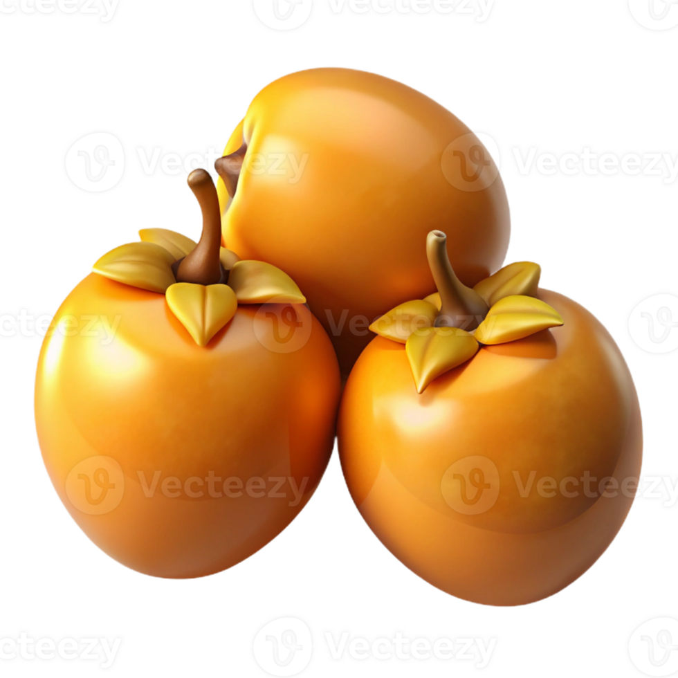 3D Render of Three Shiny Persimmons png