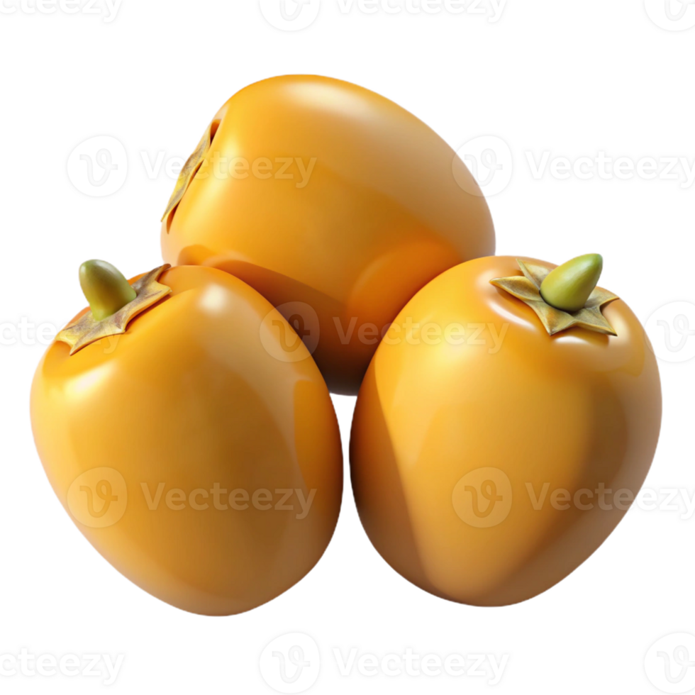 3D Render of Three Persimmons png