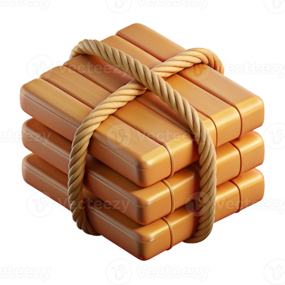3D Render Stacked Wooden Blocks Rope png