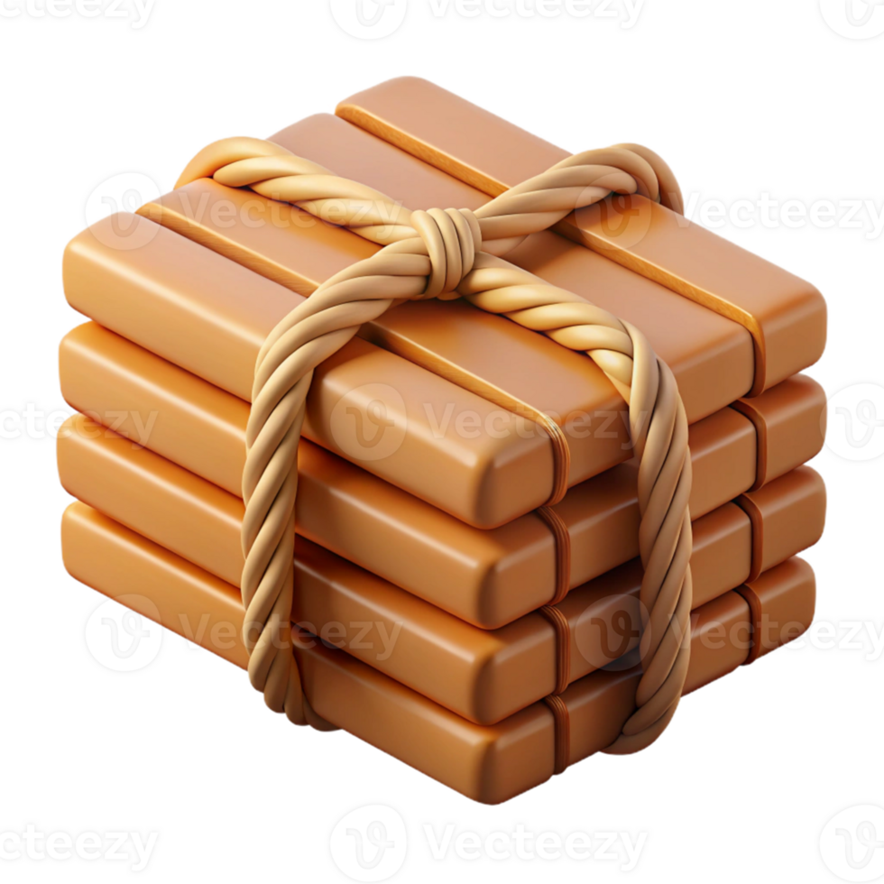 3D Render Stack of Wooden Blocks Tied with Rope png