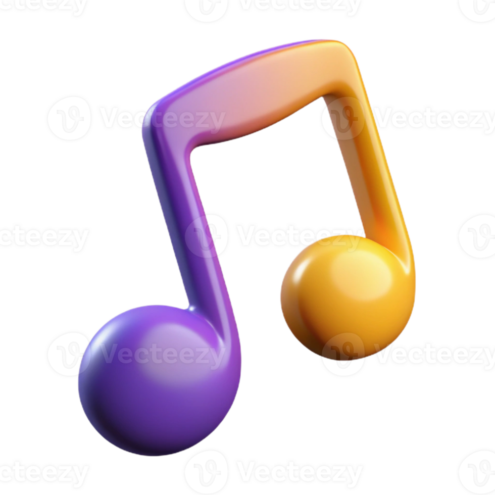 3D Render Purple and Orange Music Note png