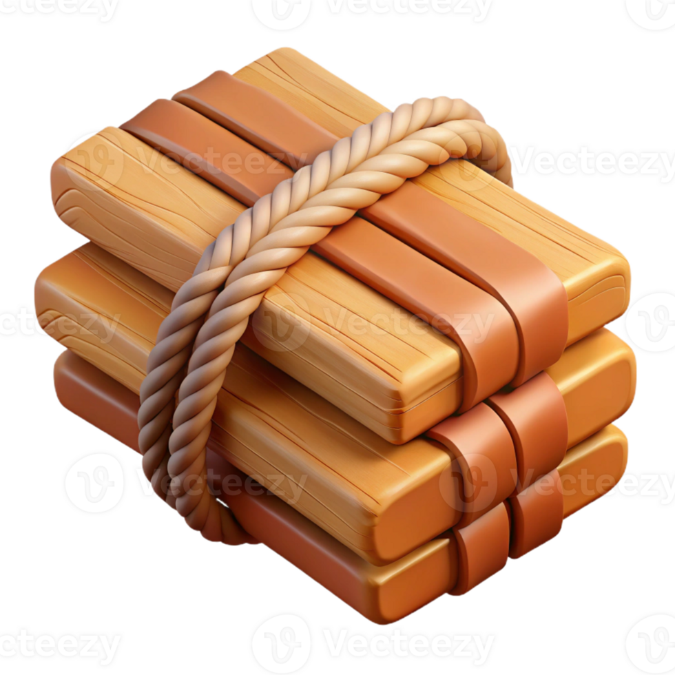 3D Render Stack of Wooden Planks with Rope png