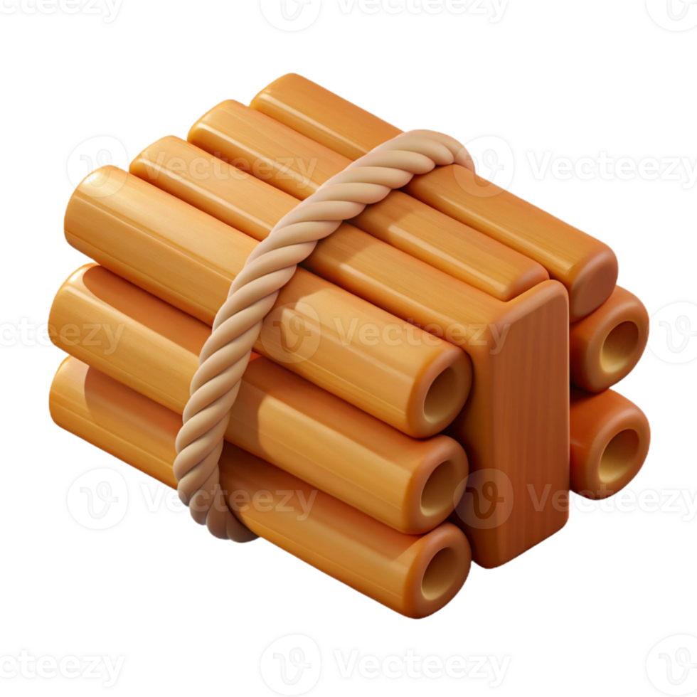 3D Render Wooden Logs Bound by Rope png