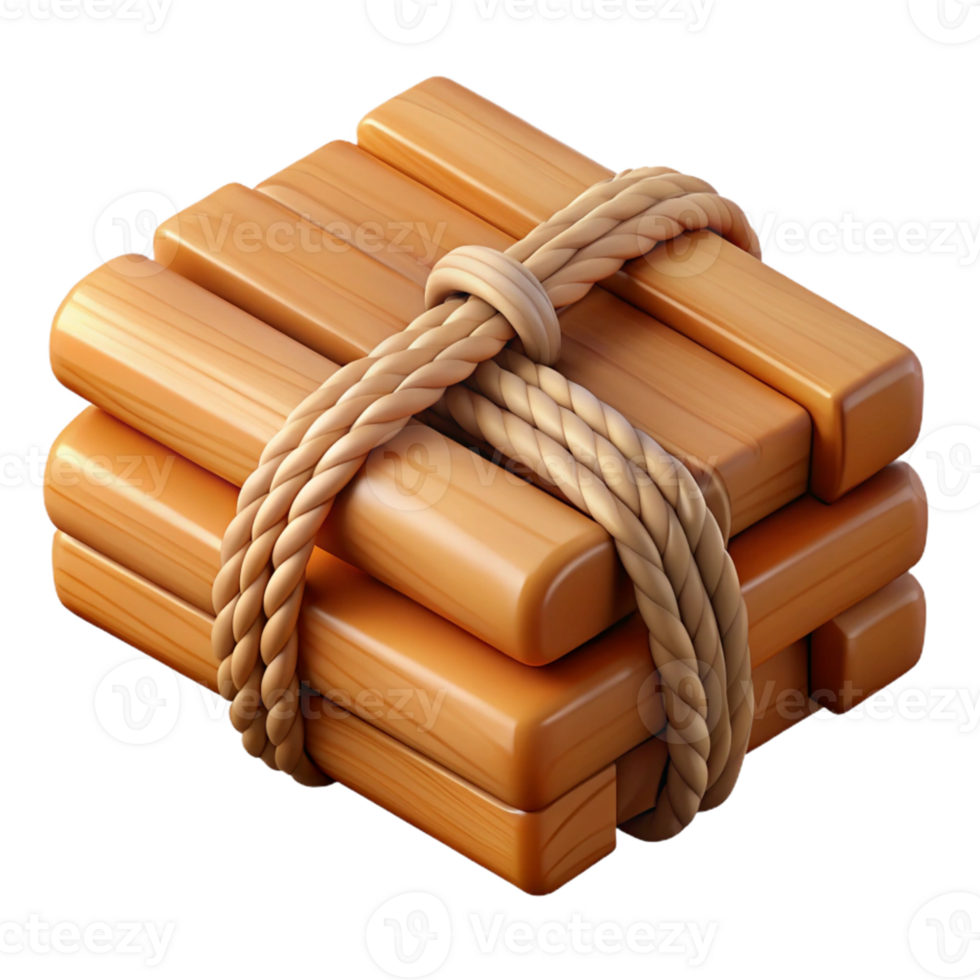 3D Render Wooden Crate Tied with Rope png