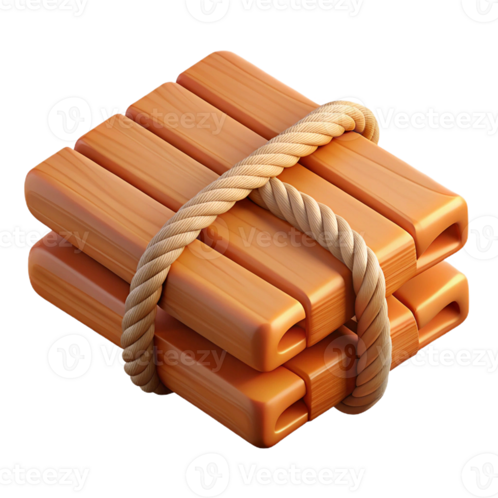 3D Render Wooden Planks Bound by Rope png