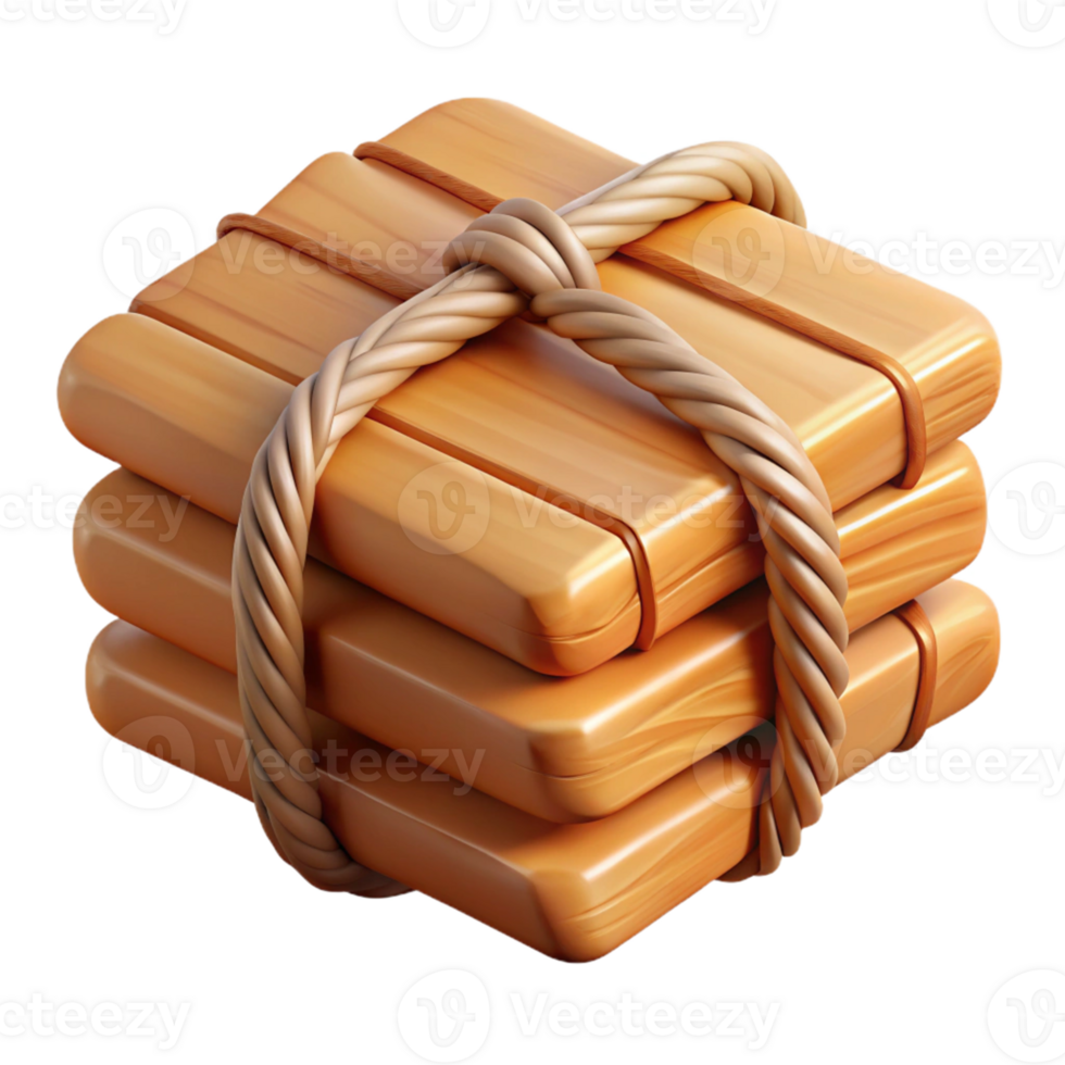 3D Render Stacked Wooden Blocks Tied with Rope png