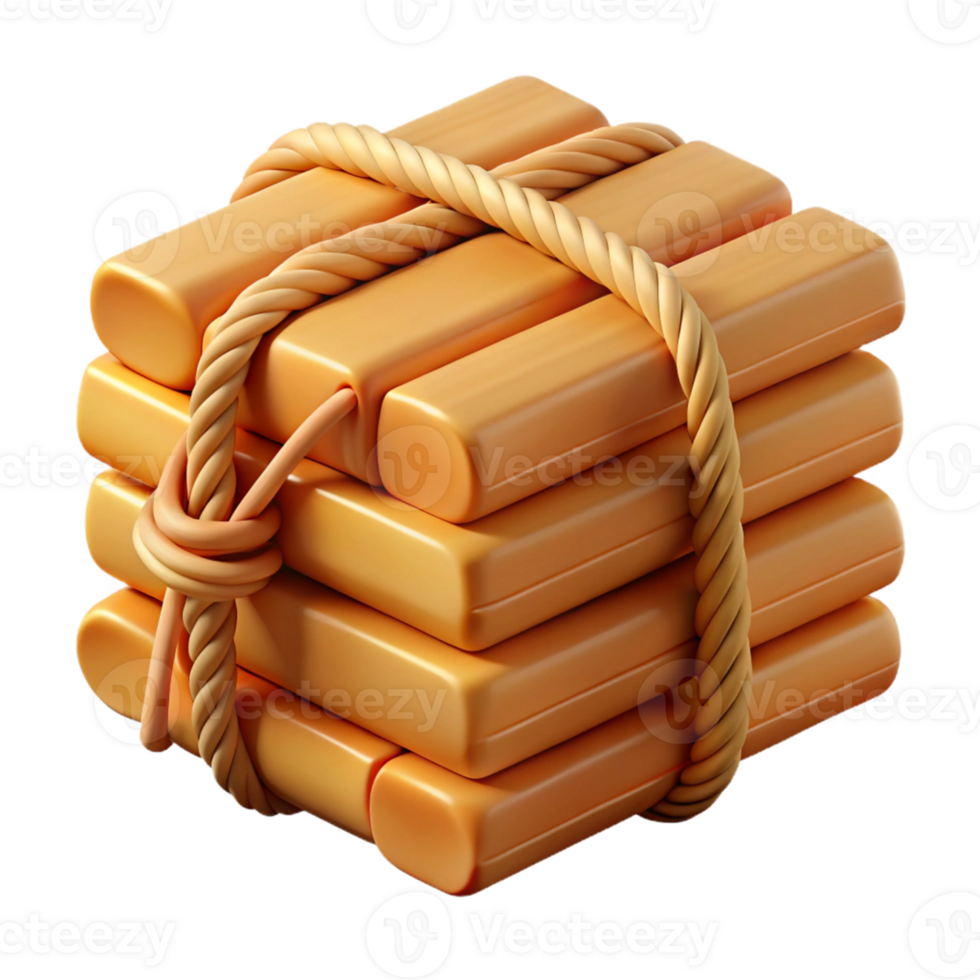 3D Render Stacked Wooden Blocks Rope png