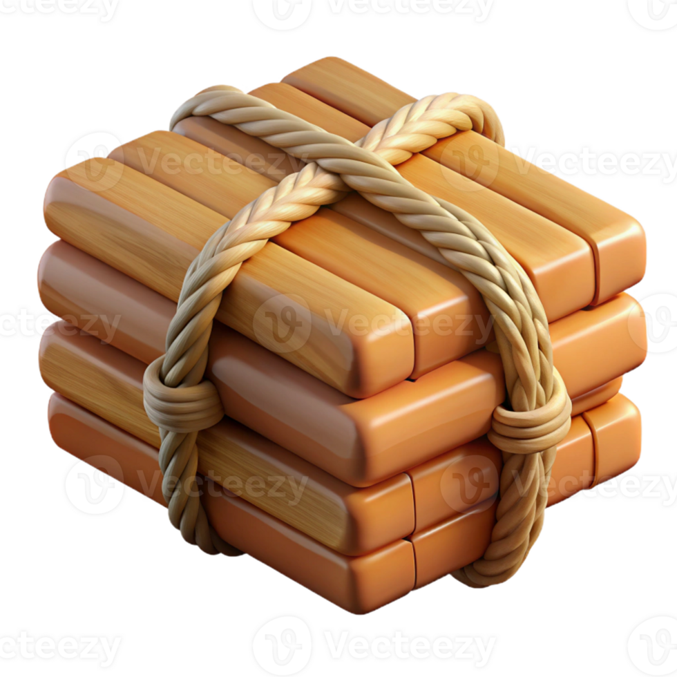 3D Render Wooden Blocks Bound by Rope png