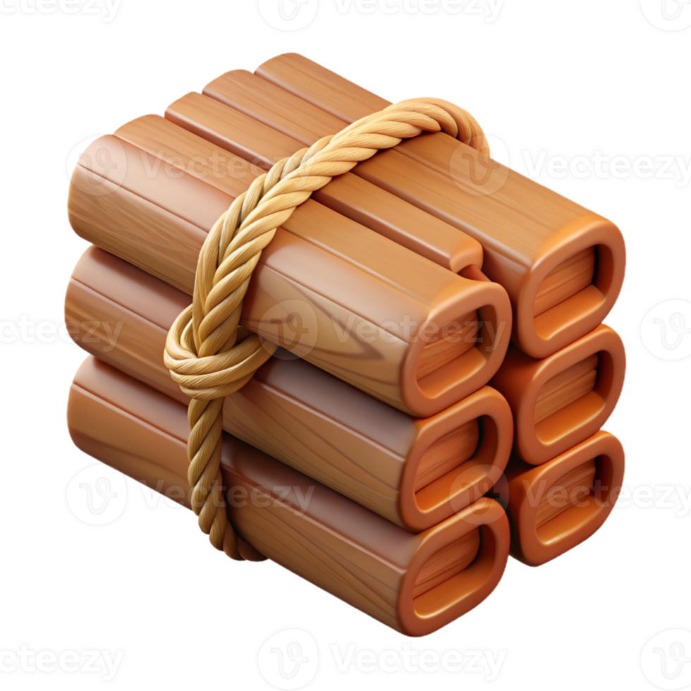 3D Render of Wooden Logs Bound by Rope png