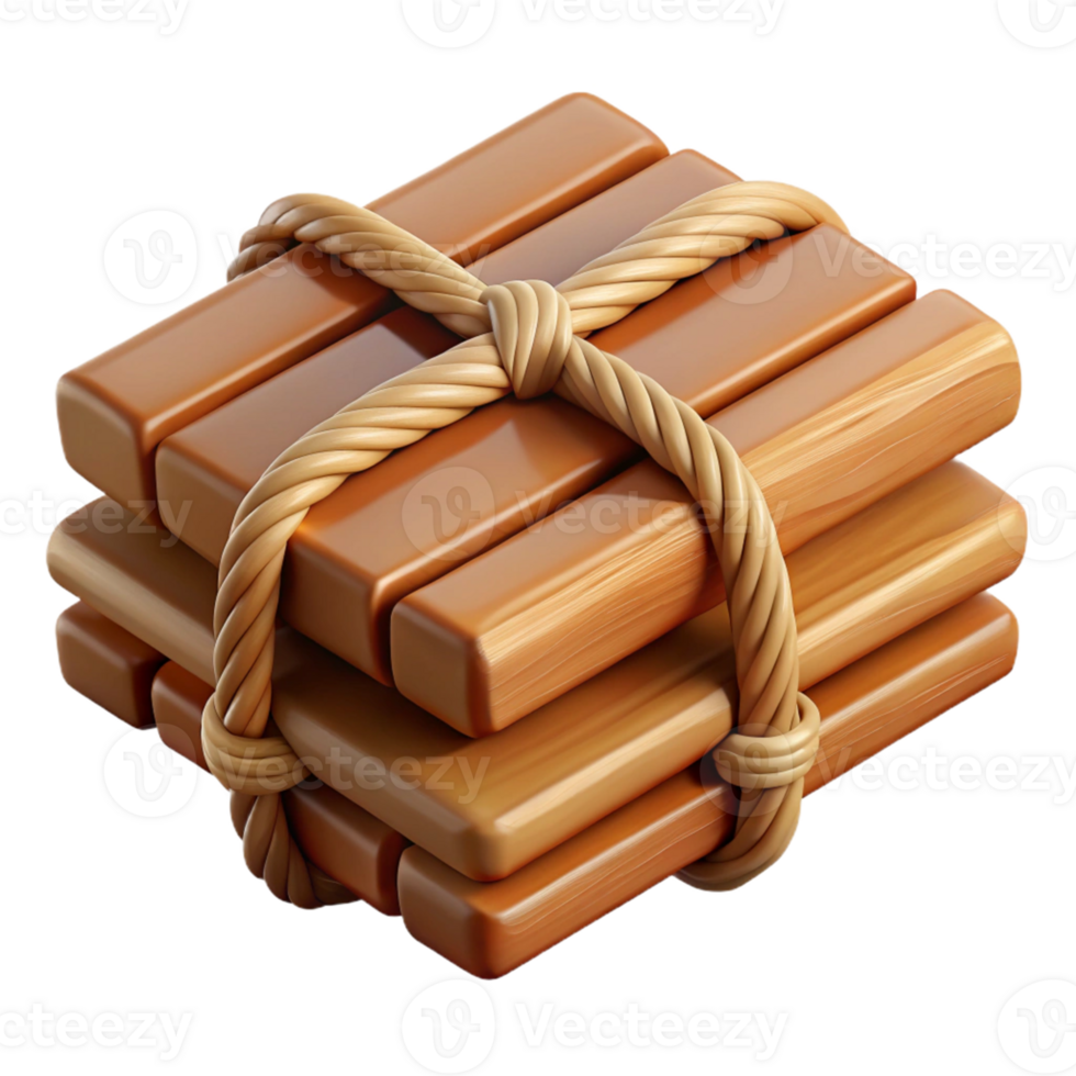 3D Render Stacked Wooden Blocks Bound with Rope png
