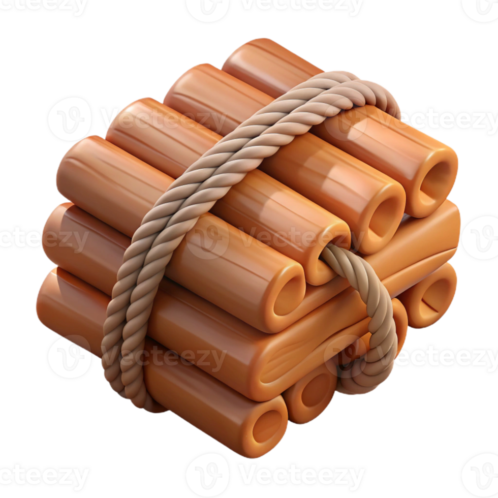 3D Render of Wooden Logs Bound by Rope png