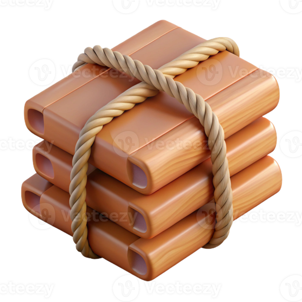 3D Render Stack of Wooden Books Bound by Rope png