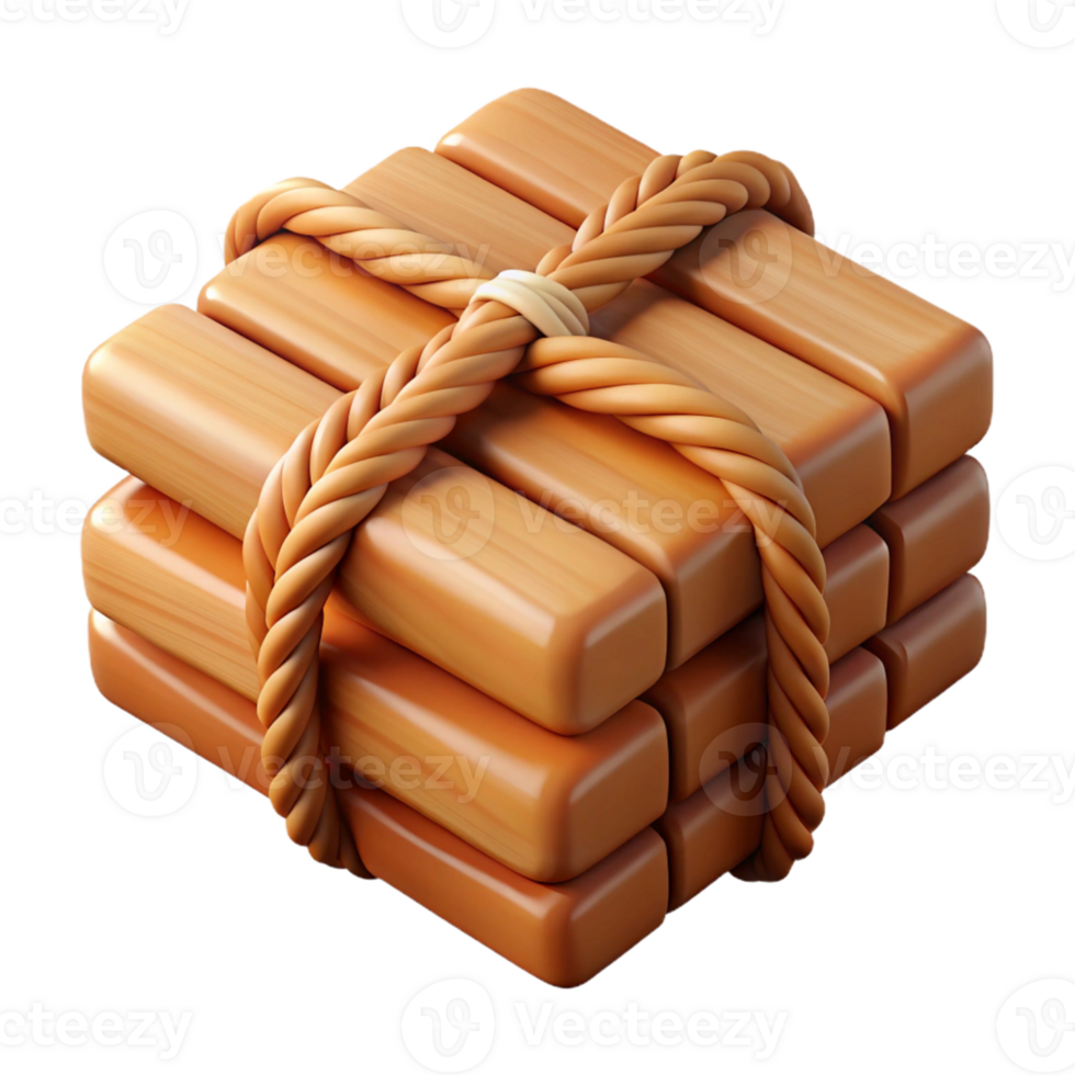 3D Render Wooden Blocks Bound by Rope png