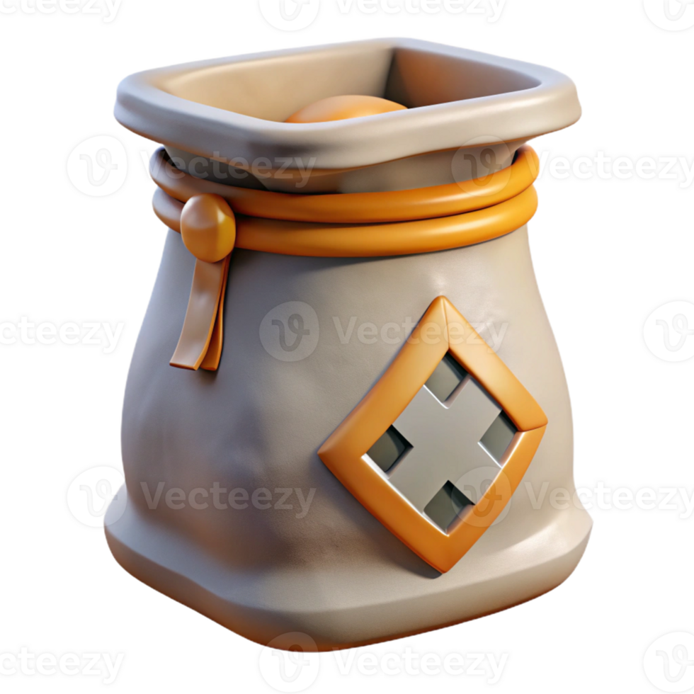 3D Render of a Beige Sack with Orange Accents png