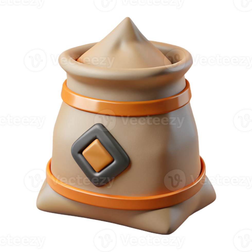 3D Render of a Beige Sack with Orange Bands png
