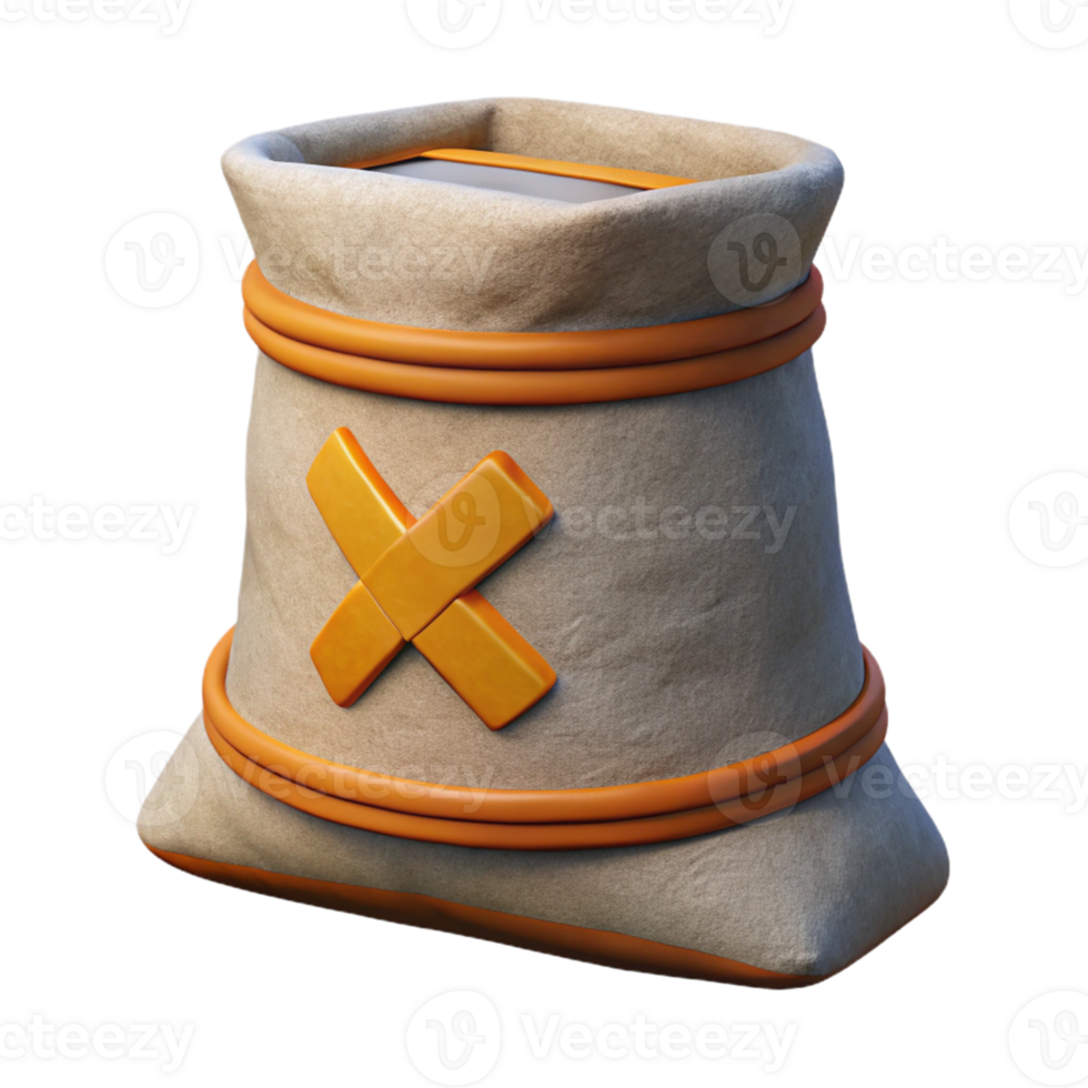 3D Render Sack Bag with X Mark Illustration png