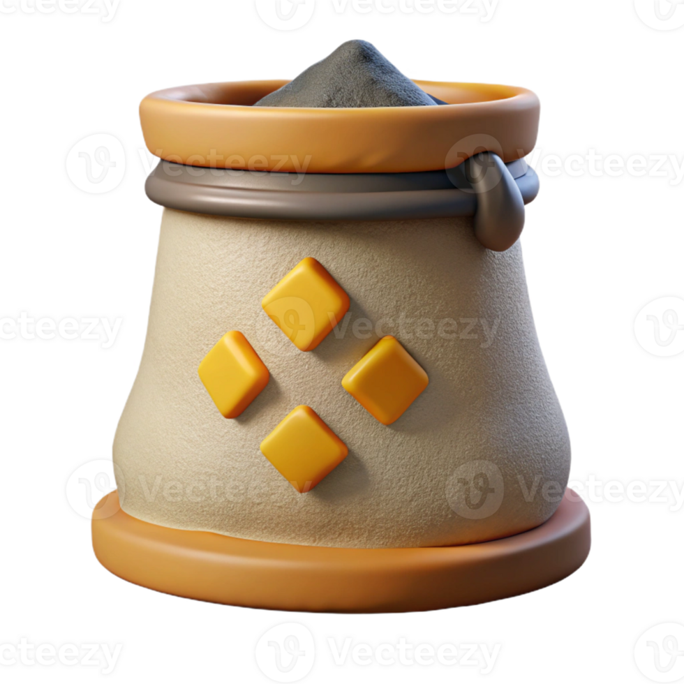 3D Render Cartoon Sandbag with Yellow Diamonds png